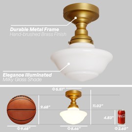 SongCiLT Modern Schoolhouse Semi Flush Mount Ceiling Light with Milk White Glass Lampshade, Industrial Close to Ceiling Light Fixture for Farmhouse Bedroom Hallway Entryway
