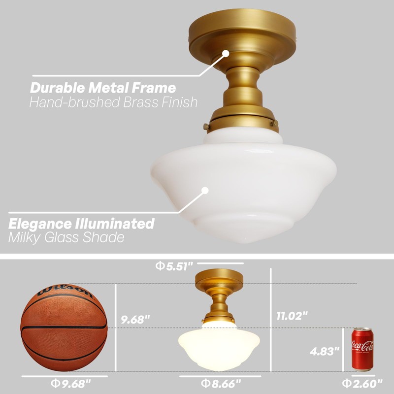 SongCiLT Modern Schoolhouse Semi Flush Mount Ceiling Light with Milk