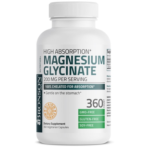 Bronson Magnesium Glycinate 200 MG per Serving 100% Chelated for