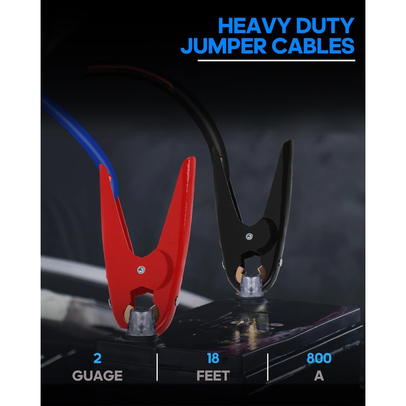 SAFEMATE Heavy Duty Jumper Cables, 2 Gauge 18 feet Automotive