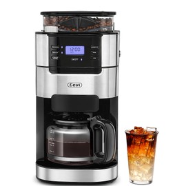 Gevi 10-Cup Drip Coffee Maker with Built-in Burr Grinder & Programmable Timer, 1.5L Water Tank, Auto Keep-Warm, Reusable Filter - Fresh Ground Coffee Machine (Black)