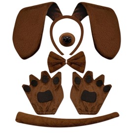 ZKFSIE 5 Pieces Dog Costume for Kids Dog Costume, Puppy Dog Costume Set Includes Puppy Headband with Ears Dog Tail and Nose Gloves Bowtie, Gog Dress for Children's Day Christmas Animal Theme Party