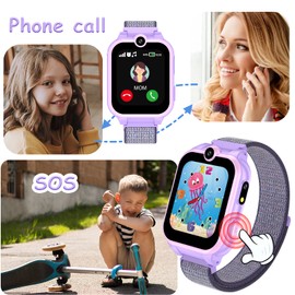 PTHTECHUS Smartwatch Teléfono para niños - Reloj Inteligente conversación bidireccional Chico Chica con SOS 18 Juegos Música Reproductor de MP3 HD Cámara Calculadora Linterna Temporizador de Alarma