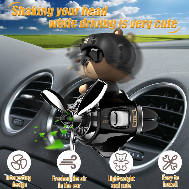 2Pcs Car Air Fresheners, Cute Bear Pilot Automotive Air Outlet