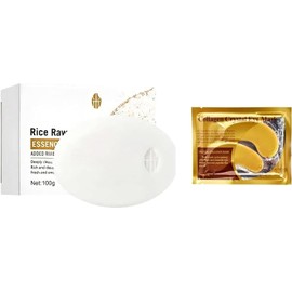 Jabón De Arroz + 1 Mascarilla De Colageno Para Ojos Con Base De Oro,1 Unidad De 100G Jabón Blanqueador Hidratante. Blanquea, Aclara E Hidrata La Piel. Elimina Manchas,Elimina Ojeras Y Líneas Finas, Reducir Las Bolsas De Los Ojos