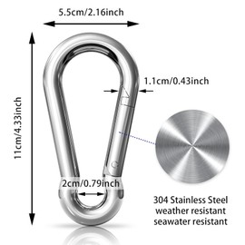 Set of 2 Carabiner Hooks, 11 x 110 cm, LISOPO Super Large Carabiner Stainless Steel 304 Carabiner, Professionally Durable, Large Snap Hook with Snap Closure for All Lifting Straps and Handles with One