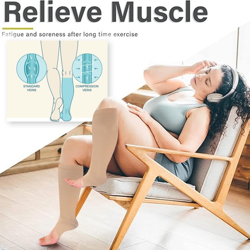 Fjquamitix 2-3 Pack Wide Calf Compression Socks (Black*Nude*White, 3Xl)