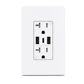 ThunderWay USB Outlet Receptacles-20 Amp Tamper-Resistant Electrical Outlet with USB Ports, 30W 6.0A, Included Crewless Wall Plate Cover, White, ETL Listed, 1 Pack