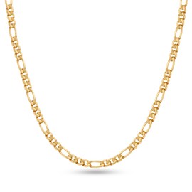 Gold Figaro Chain Necklace for Men, 3mm Sterling Silver Figaro Chain for Men Women Sterling Silver Mens Chain Necklace Gold Chain for Men Diamond Cut Figaro Link Chain Mens Necklace Jewelry 16 Inch