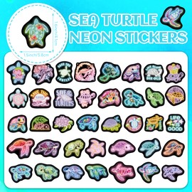 65 Pcs Neon Sea Turtle Stickers for Kids Glow in The Dark, Ocean Creature Animals Decals for Water Bottles, Vinyl Waterproof Decor for Teens Girls Boys Adults