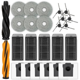 (25 Pack) X50 Ultra Replacement Parts Accessories for Dreame X50 Ultra, L40s Pro Ultra, L50 Pro Ultra, X50 Master Robot, 2 Roller Brushes, 6 Side Brushes, 6 Dust Bags, 5 HEPA Filters, 6 Mop Pads