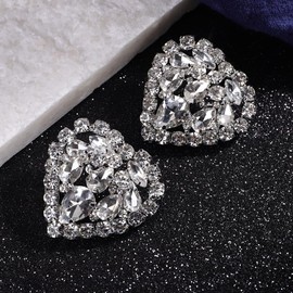 fxmimior Boho Dainty Bridal Wedding Silver Love Earrings Rhinestones Silver Earrings Rhinestone Earrings Sparkly Simple Earrings Dangle Statement Earrings for Women