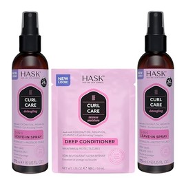 HASK CURL CARE 5-in-1 Leave In Conditioner Duo (6oz-Qty 2) & Deep Conditioner Packette, vegan formula, cruelty free, color safe, gluten-free, sulfate-free, paraben-free