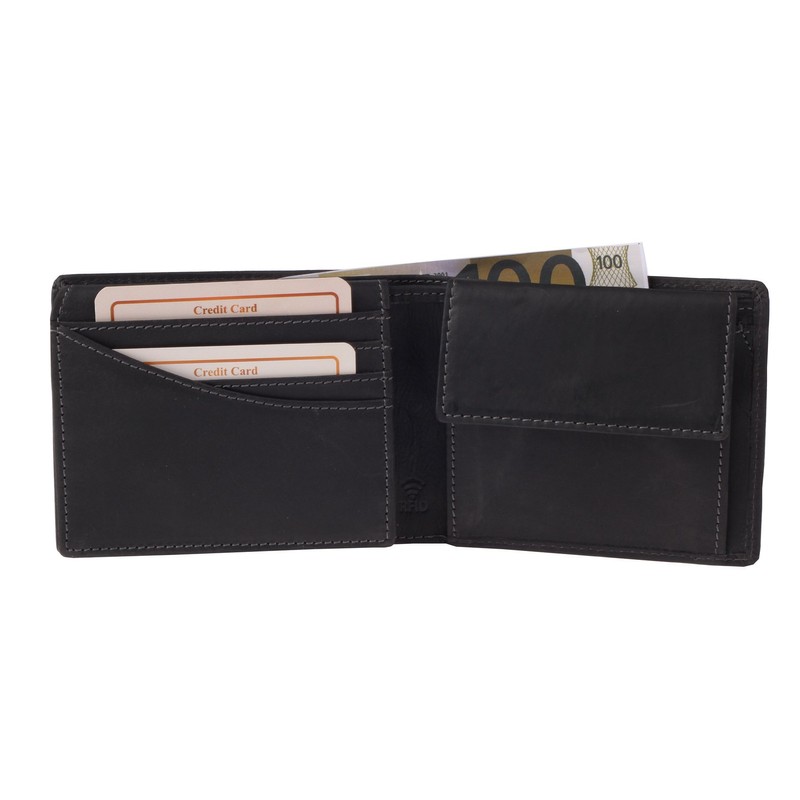 Greenburry Vintage RFID Wallet Leather Wallet Black, black, Vintage