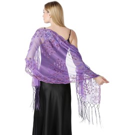 FAIRYGATE Wedding Shawls and Wraps Sequin Beaded Shawl Women Lightweight Long Sheer Wrap Fringed Parties Banquet Cape Scarf for Party Evening Dresses Shawl Shawls for Weddings UC1618