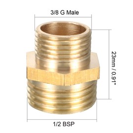 sourcing map Brass Pipe Fitting Reducing Hex Nipple 1/2 BSP Male X 3/8 PT Male Adapter