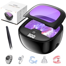 Ultrasonic Retainer Cleaner, 45kHz Dental Cleaning Pod for Dentures, Aligners, Night Guards & Jewelry, 150ML Denture Cleaner 2 Timed Modes & Travel Design