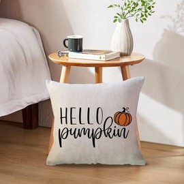 ULOVE LOVE YOURSELF Hello Pumpkin Throw Pillow Covers Autumn Fall Decor Pumpkin Pillow Case Farmhouse Decorative Couch Covers 20×20 Inch for Sofa/Couch/Porch