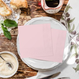 Horaldaily 100 Pack Cocktail Napkins, 5x5 Inches Disposable Paper Napkins for Party Anniversary Wedding Birthday Bridal Baby Shower (100,Pink）