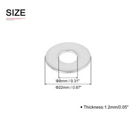DTGN 8mmx22mmx1.2mm(IDxODxT) Stainless Steel Flat Washers - 55Pack - Good for Industrial Machinery - Flat Ring Gaskets - Silver Tone