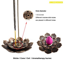 AMASSIVEROCK Cone Incense Holder Lotus Incense Holder Brass Incense Holder Ash Catcher Cones Incense Burner Waterfall Backflow Incense Burner Incense Holder for Sticks Meditation Yoga Decor Home 1