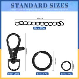 Glarks 125pcs Black Keychain Making Kit, Keychain Craft Supplies Including Key Chain Clips with Chains, Lobster Claw Clasps, Key Rings and Jump Rings for Keychain Jewelry Craft Making