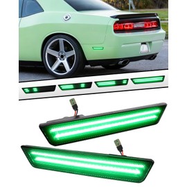 PWOBVZ Dynamiac Green LED Rear Side Marker Lights for 2011-2014 Dodge Charger &2008-2014 Challenger, Smoked Lens Sequential Bumper Marker Lamps Assembly Kit accessories w/Dual Row, 2PCS