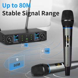 Depusheng WG1 Wireless Microphone UHF Professional 2 Channel Dynamic Handheld Microphone Suitable for Family Gatherings KTV Karaoke and Outdoor Activities