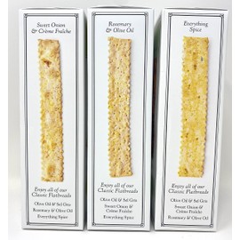 Rustic_Bakery Organic Sourdough Bread Flatbread Crackers Rosemary & Olive Oil, Sweet Onion & Creme Fraiche, Everything Spice | 3Pk-6 oz