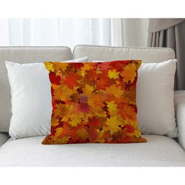 Beabes Maple Autumn Leaves Throw Pillow Cover Fall Leaf Red Golden Brown Bright Color Seasonal Plant Square Pillow Case Cushion Cover for Home Car Decorative Cotton Linen 18x18 Inch