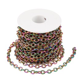 COGCHARGER 32.8 Feet 10M Stainless Steel Textured Cable Chains Rainbow Color Cable Chains with Spool Multi-color for Jewelry Necklace Bracelet Making Crafts