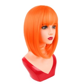 NOTICEME Orange Bob Wig with Bangs, Short Straight Costume Orange Wig for Women Cosplay, Synthetic Hair, 14in