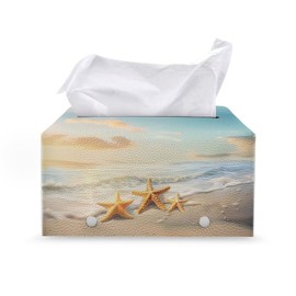 KUIFORTI Coast Starfish Tissue Box Cover Rectangle Tissue Holder Foldable Box Covers Portable Facial Paper Case Perfect for Home Office Decorative Organizer