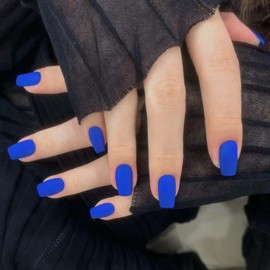 Handmade press on nails short Coffin, coffin press on nails short press on Nails, long press on Nails Matte Blue coffin Shape, 10 Pcs, acrylic nails press on (MatteBlue, M)