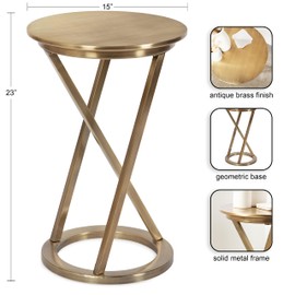 Kate and Laurel Aja Round Metal Side Table with Geometric Slanted Legs and Vintage Finish, 15x15x23, Gold