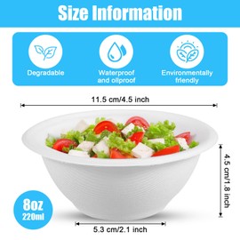 Prasacco 300 Pack White Paper Bowls 8oz Paper Bowls Disposable Heavy Duty Sugar Cane Fibers Bowl for Hot Soup and Milk Cereals Use Camping,Party,Birthday,Festivals