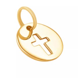 Navada 10k Solid Yellow Gold Cross Laser Cut Delicate Beautiful Round Charm Pendant