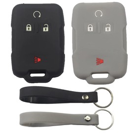 kcpros 2Pcs Rubber Silicone 4 Buttons Smart Key Fob Cover Case Protector Keyless with Keychain Compatible with GMC Canyon Sierra Colorado Silverado 2015-2021 Black Gray