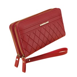 Aglem Women's Long Wallet, Double Round Zipper, Large Capacity, PU Leather, Multi-functional, Long Strap, Coin Purse, Lightweight, Present, red