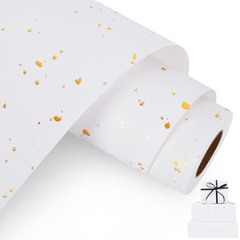 Aimyoo Off White Wrapping Paper Roll - Mini Roll - 17 Inch x 32.8 Feet - Off White with Gold Flakes Foil Design for Christmas, Wedding, Birthday,Holiday,Celebrations