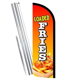 Vista Products Loaded Fries Premium Windless Feather Banner Flag Kit (Flag, Pole, & Ground Mt)