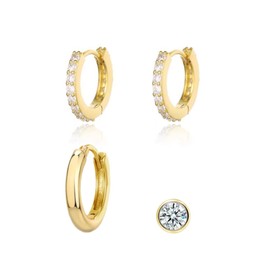 Small Gold Hoop Earrings Set for Women,Chris.W 14K Gold Plated Square Hoop Earrings Cubic Zirconia Stud Earrings Lightweight Hypoallergenic Earrings for Thanksgiving Women Girls Trendy Jewelry Gifts (3)