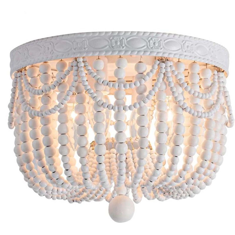CHOOHUE 4-Lights Bohemian Flush Mount Ceiling Light Wood Beaded Mini