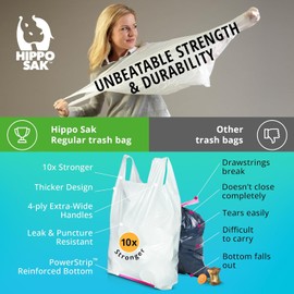Hippo Sak - Kitchen Trash Bags 13 Gallon - Garbage Bags with Handles - 45 Count