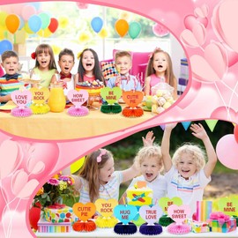 Zliisang 9 Pcs Valentines Honeycomb Centerpiece 3D Paper Candy Heart Valentines Day Centerpiece for Table Conversation Hearts Decorations Valentines Day Party Table Decorations for Office Home