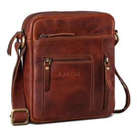 ROYALZ 'Dallas' Small Shoulder Bag Men's Leather Vintage Look Genuine Leather Men's Leather Mini Shoulder Bag Men's Handbag Messanger Bag, Roma Cognac Brown