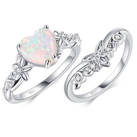JIARUI Opal Ring Set for her 925 Sterling Silver Moon Phase Promise Ring Anniversary Valentine's Day Jewelry Gifts for Her Fit Size 9