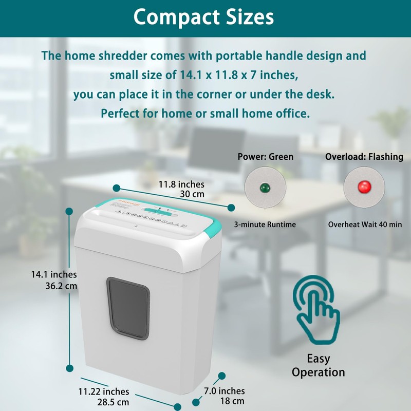 Bonsaii Secure Shredder, Home Office Shredder, high Security, 6-Sheet, Cross-Cut