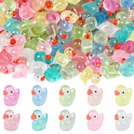 STEFORD 120 pcs Mini Glitter Ducks, Tiny Duck Miniature Figures Plastic Animal Decor for Garden Micro Landscape Ornament Dollhouse DIY Craft Accessories