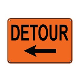 Aluminum Horizontal Metal Sign Multiple Sizes Left Arrow Detour B Traffic Orange Temporary Warning with Border Weatherproof Street Signage 24x18Inches